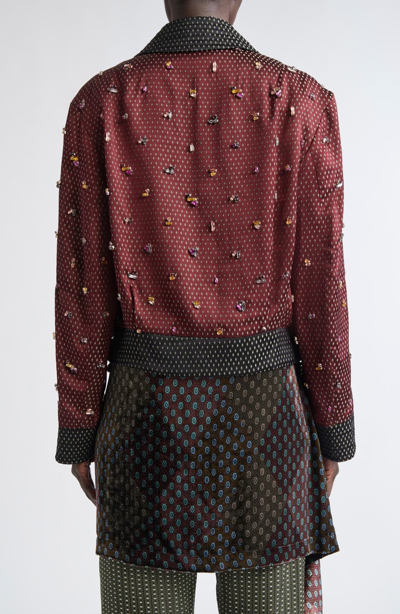 Dries Van Noten Vurani Crystal Embellished Tie Jacquard Jacket, Alternate, color, Burgundy