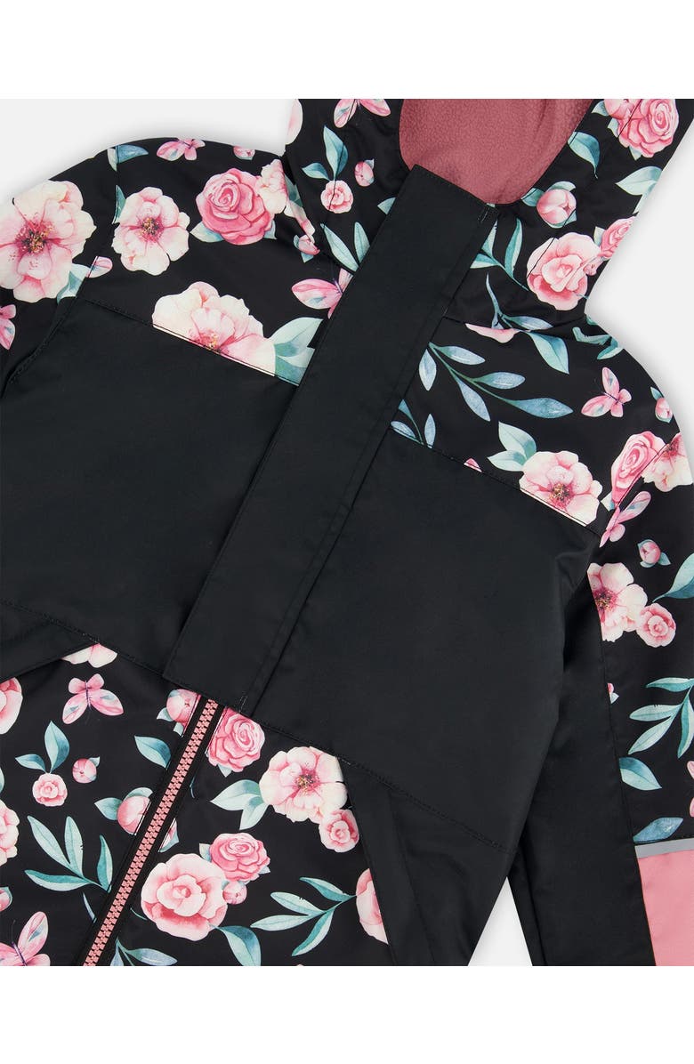 Deux par Deux Girl's Two-Piece Mid-Season Outerwear Set Pink, Black, And Flowers, Alternate, color, 