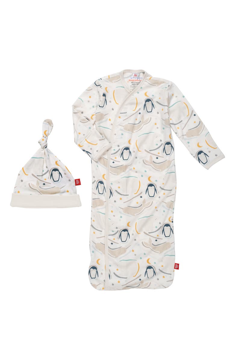 Magnetic Me Wish You Whale Sleep Gown & Hat, Main, color, Wish You Whale
