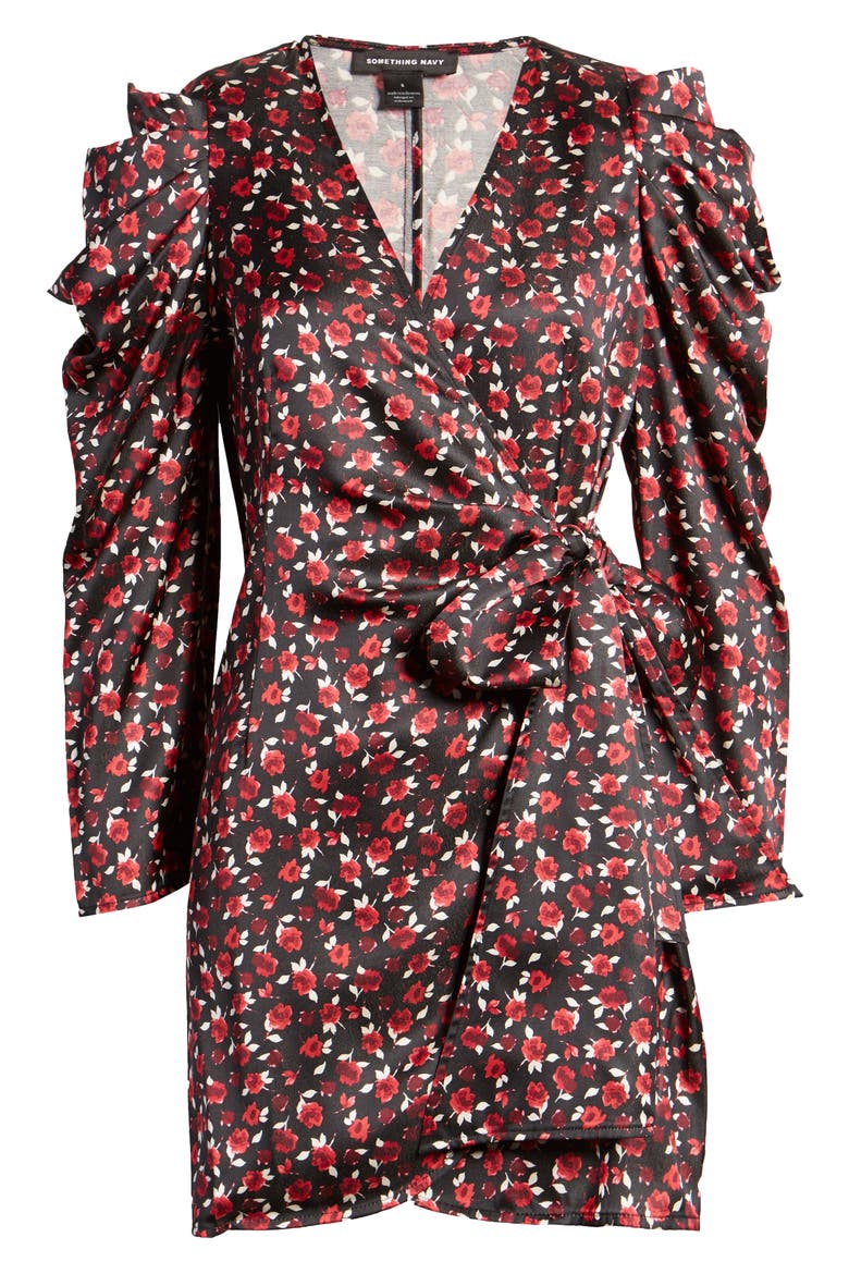 Long Sleeve Wrap Minidress (Nordstrom Exclusive), Alternate, color, BLACK ROSE DITSY