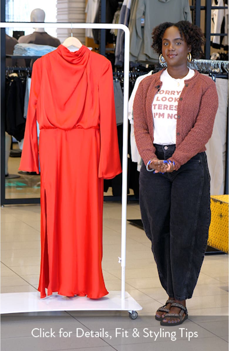 Kristyn Long Sleeve Satin Dress, sales video thumbnail