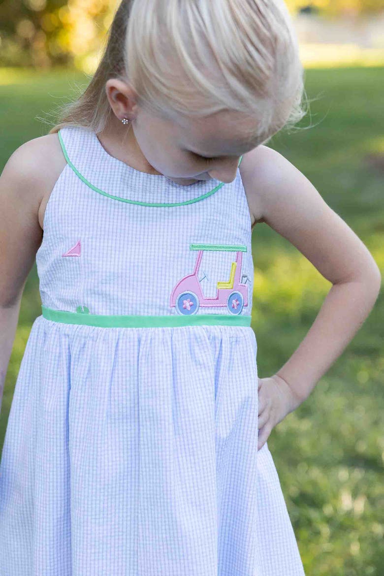 Check Seersucker Dress With Golf Cart, Alternate, color, Blue/White