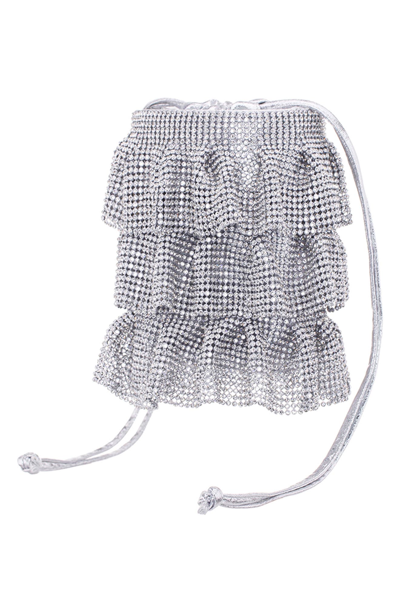 Nina Elegant Drawstring Clutch, Alternate, color, Silver