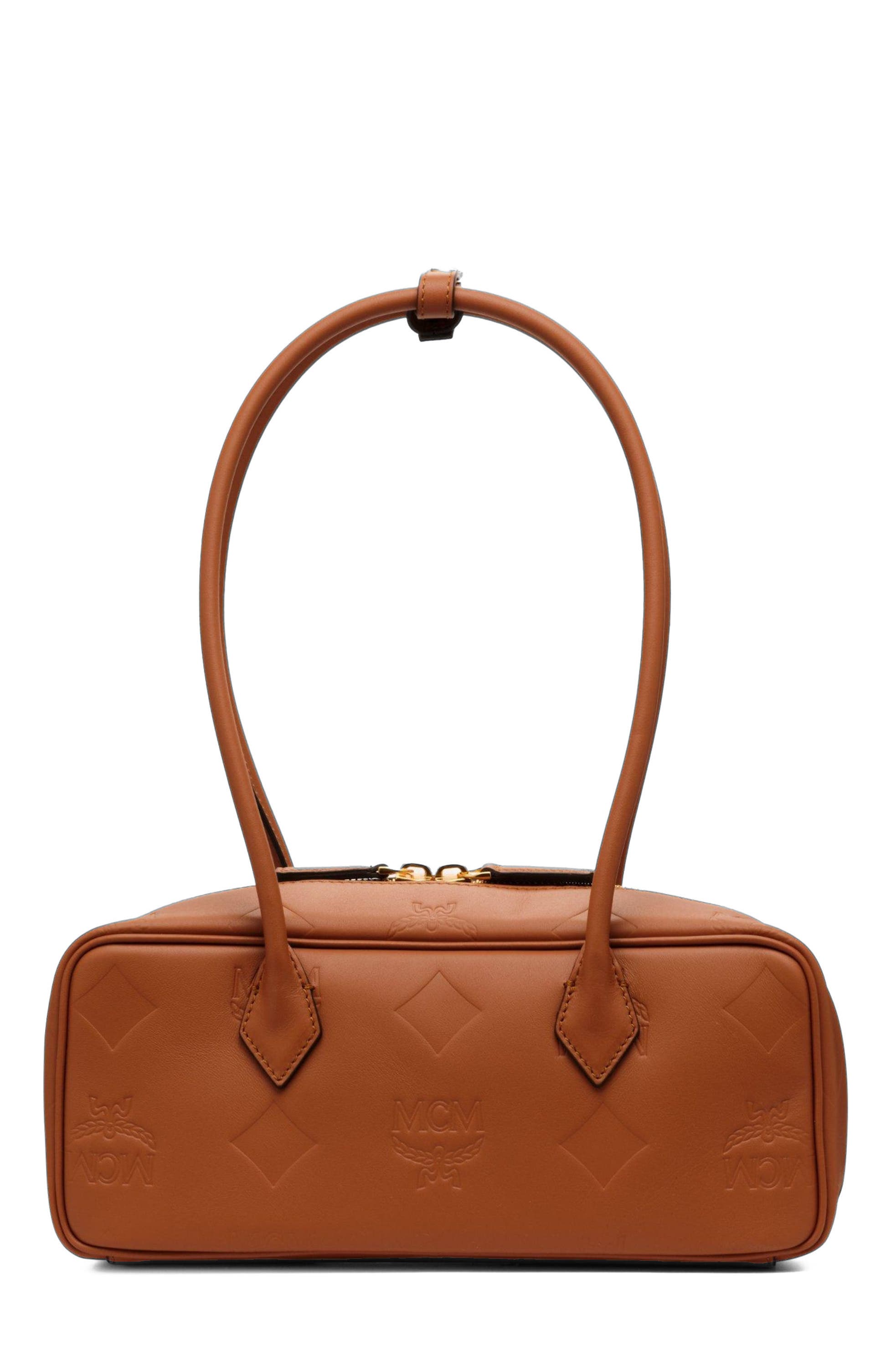 MCM Small Aren East West Shoulder Bag in Maxi Monogram Leather, Alternate, color, Mocha Bisque