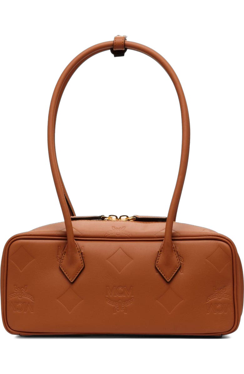 MCM Small Aren East West Shoulder Bag in Maxi Monogram Leather, Alternate, color, Mocha Bisque