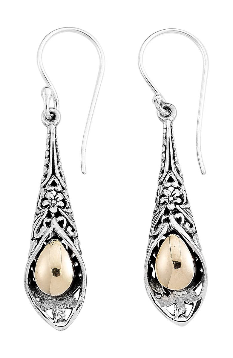 SAMUEL B. Sterling Silver & 18K Yellow Gold Filigree Drop Earrings, Main, color, Silver-Gold