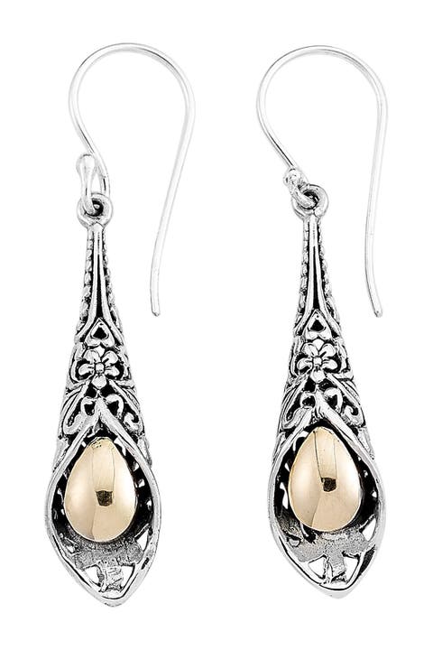 Sterling Silver & 18K Yellow Gold Filigree Drop Earrings