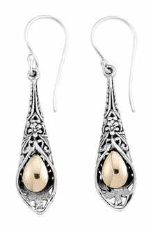 SAMUEL B. Sterling Silver & 18K Yellow Gold Filigree Drop Earrings