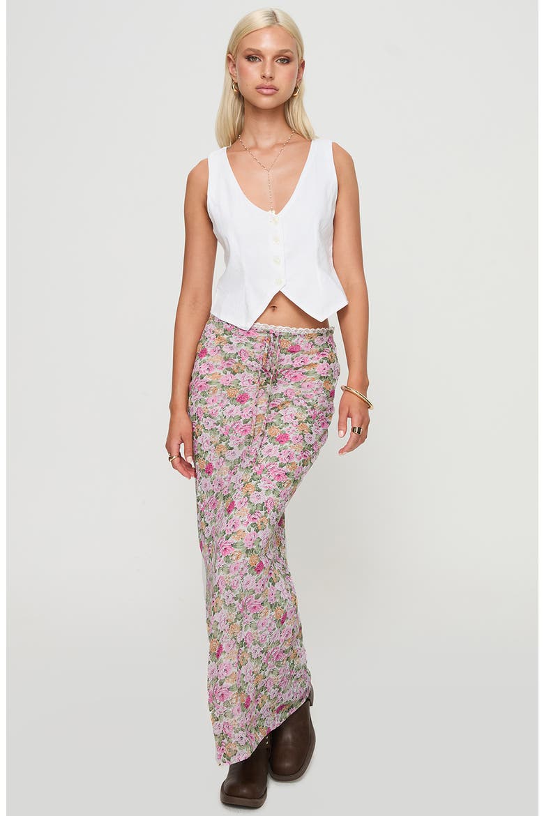 Emily Floral Print Tie Waist Maxi Skirt, Alternate, color, PINK