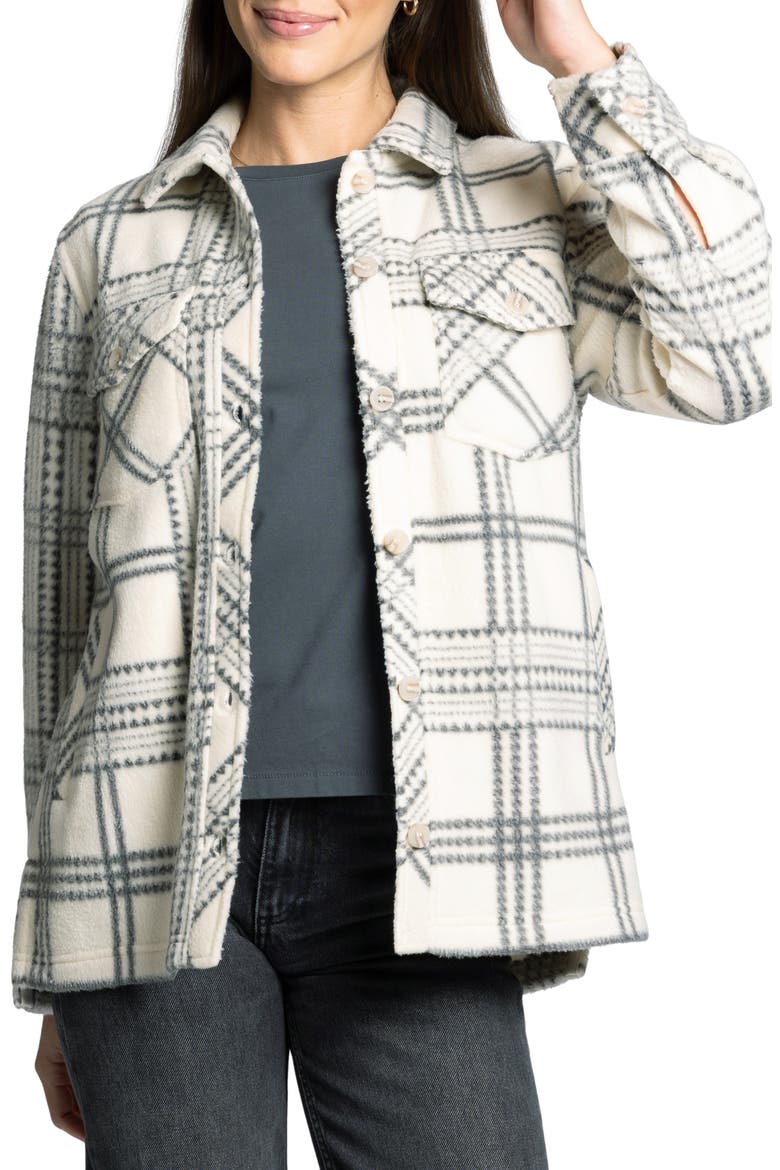 Santa Fe Plaid Fleece Shirt Jacket, Main, color, TOFU/ ASH PLAID