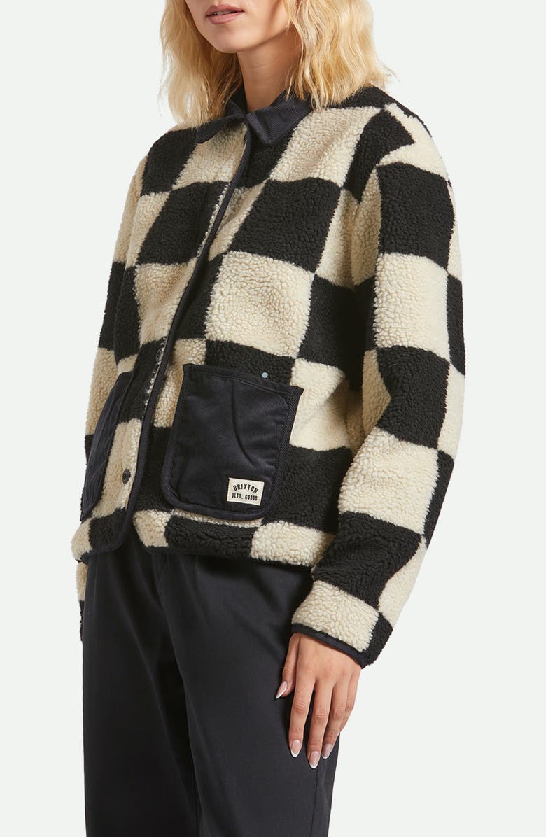 Brixton Delilah Plaid High Pile Fleece Jacket, Alternate, color, Black/Natural Finish Line Chec