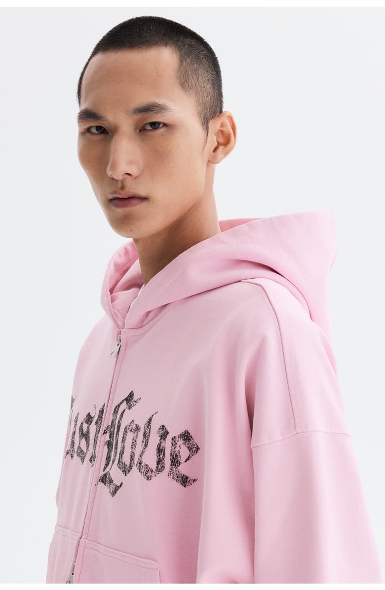 H&M Oversized Fit Zip-through Hoodie, Alternate, color, Pink/Just Love
