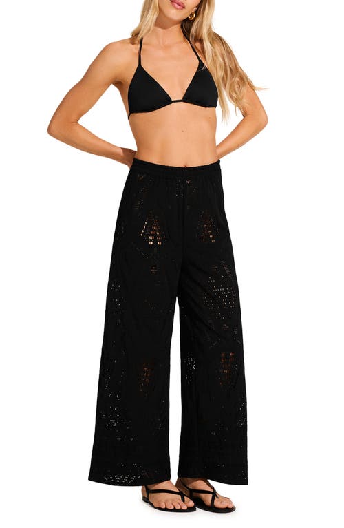 Vitamin A ® Farrah Open Knit Wide Leg Cover-up Pants In Blk