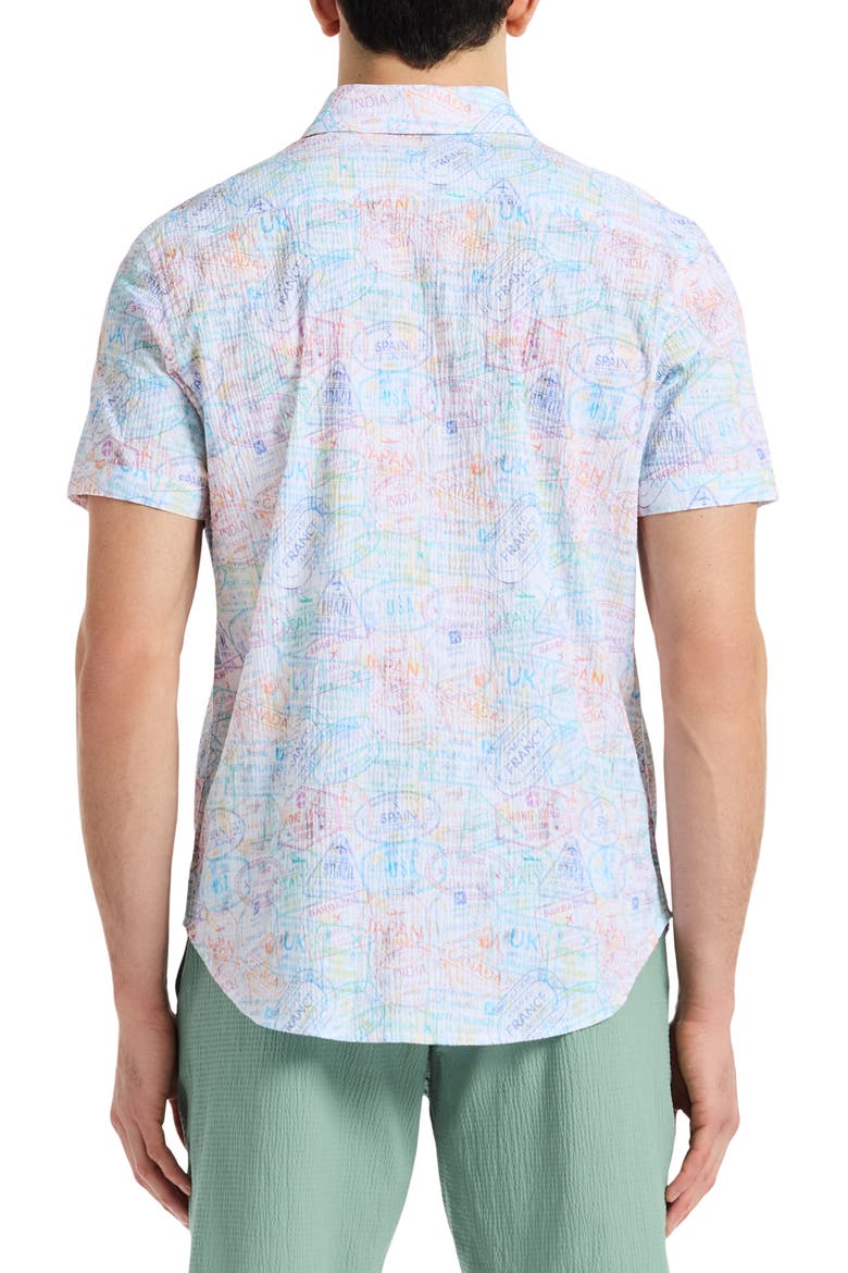 Passport Short Sleeve Cotton Seersucker Button-Up Shirt, Alternate, color, ORANGE MULTI