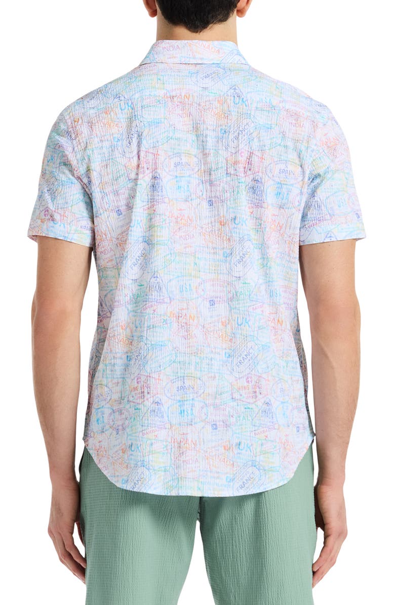 Robert Graham Passport Short Sleeve Cotton Seersucker Button-Up Shirt, Alternate, color, Orange Multi