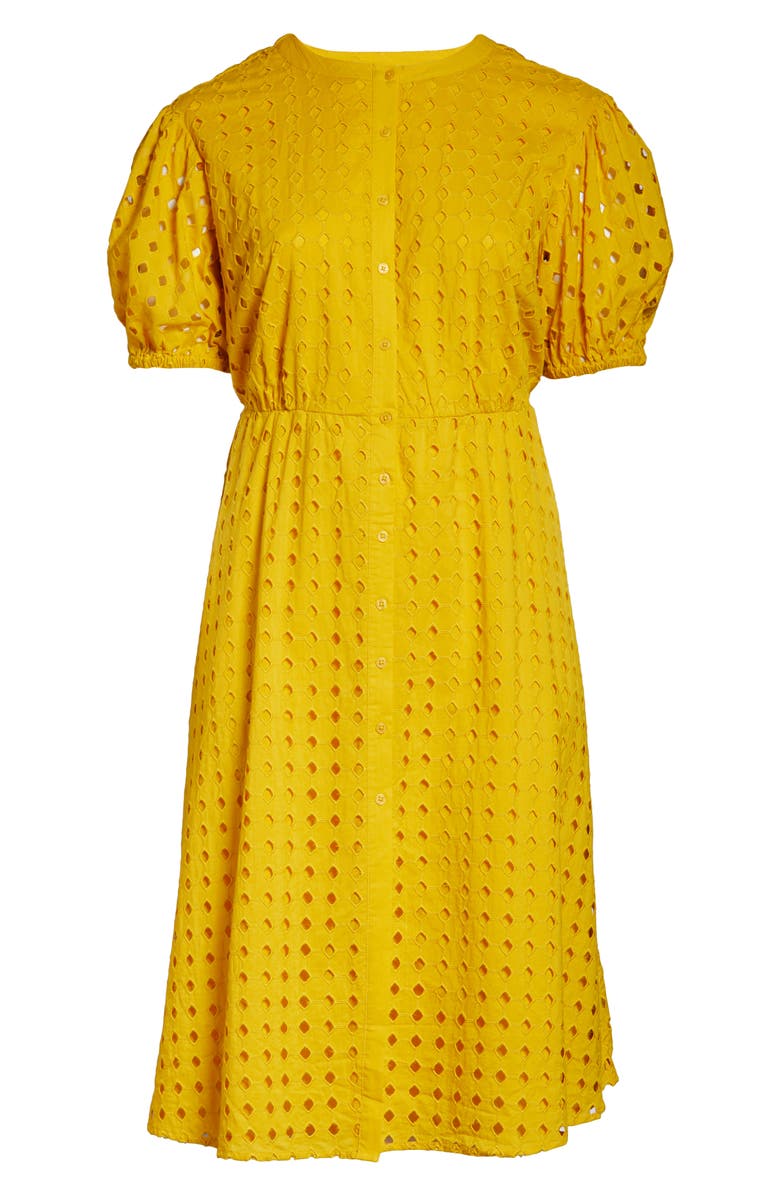 ELOQUII Puff Sleeve Eyelet Midi Dress, Alternate, color,