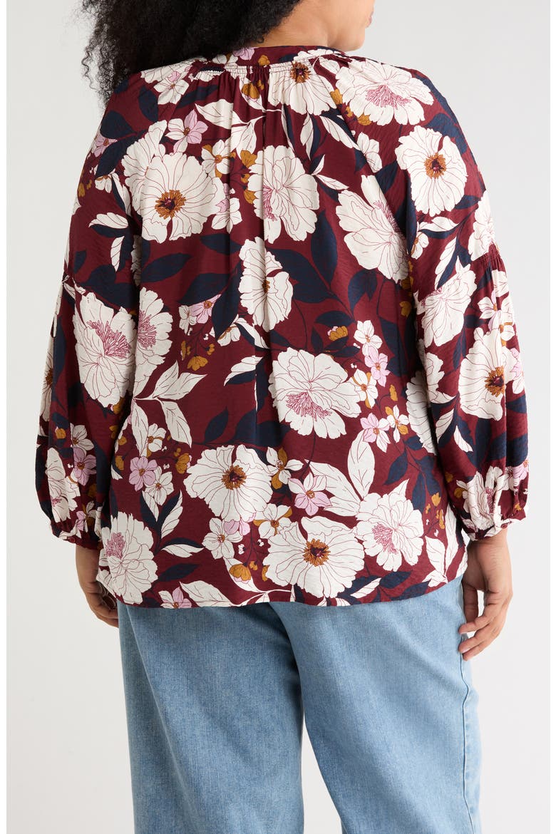Floral Long Sleeve Popover Top, Alternate, color, RED GRAPE GARDEN FLORAL
