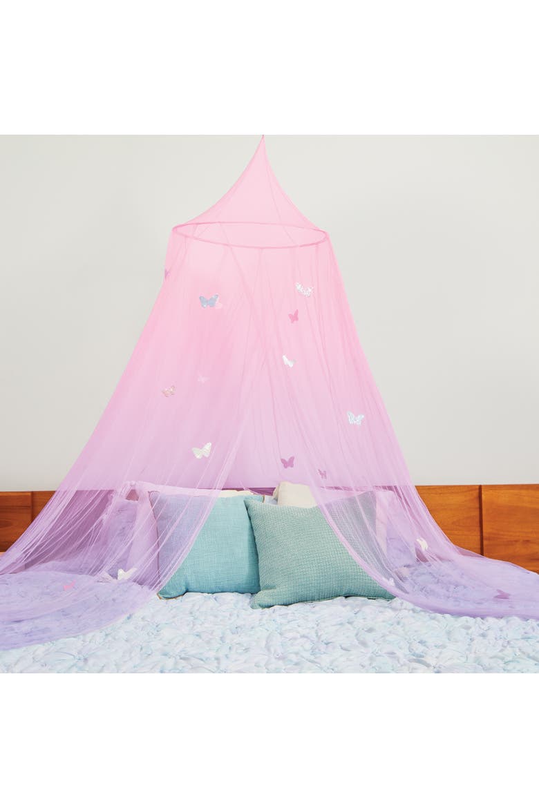 Butterfly Ombre Bed Canopy with Pink & Purple Shimmering Butterflies Kit, Alternate, color, Multicolored