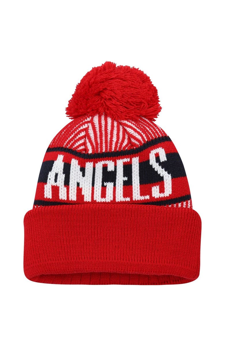 New Era Youth New Era Red Los Angeles Angels Striped Cuffed Knit Hat with Pom, Alternate, color,