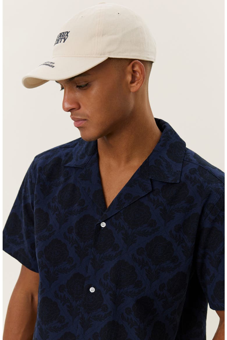 Lesley Flower Tile Organic Cotton Camp Shirt, Alternate, color, NAVY/ DARK NAVY