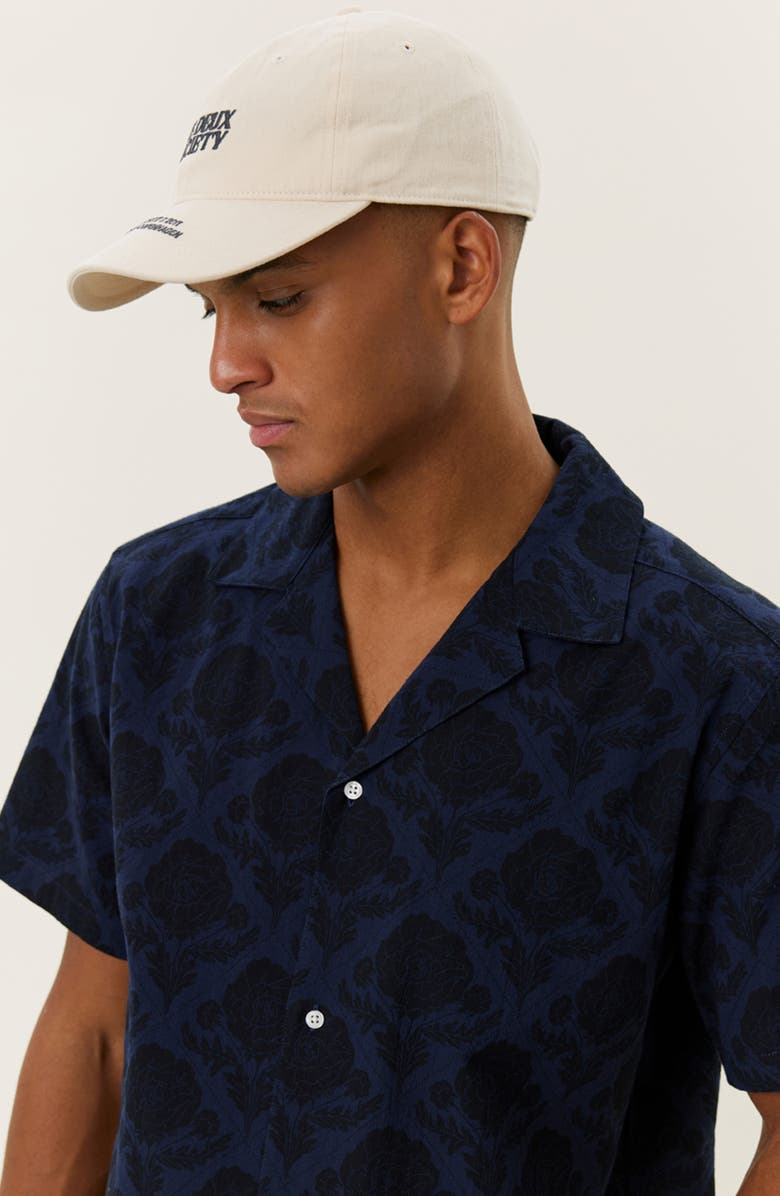 Les Deux Lesley Flower Tile Organic Cotton Camp Shirt, Alternate, color, Navy/ Dark Navy