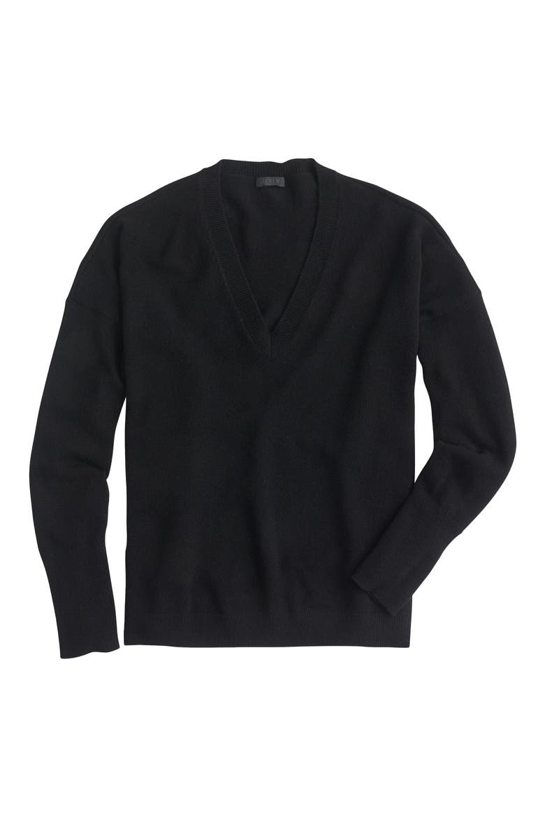 V-Neck Boyfriend Cashmere Sweater, Alternate, color, BLACK