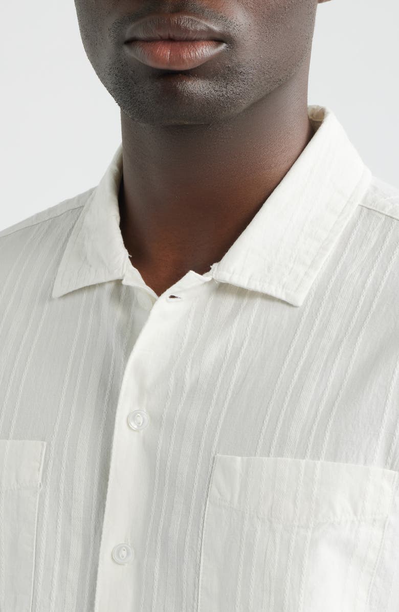 Brixton The Vintage Embroidered Stripe Short Sleeve Cotton Button-Up Shirt, Alternate, color, Off White Jacquard Stripe