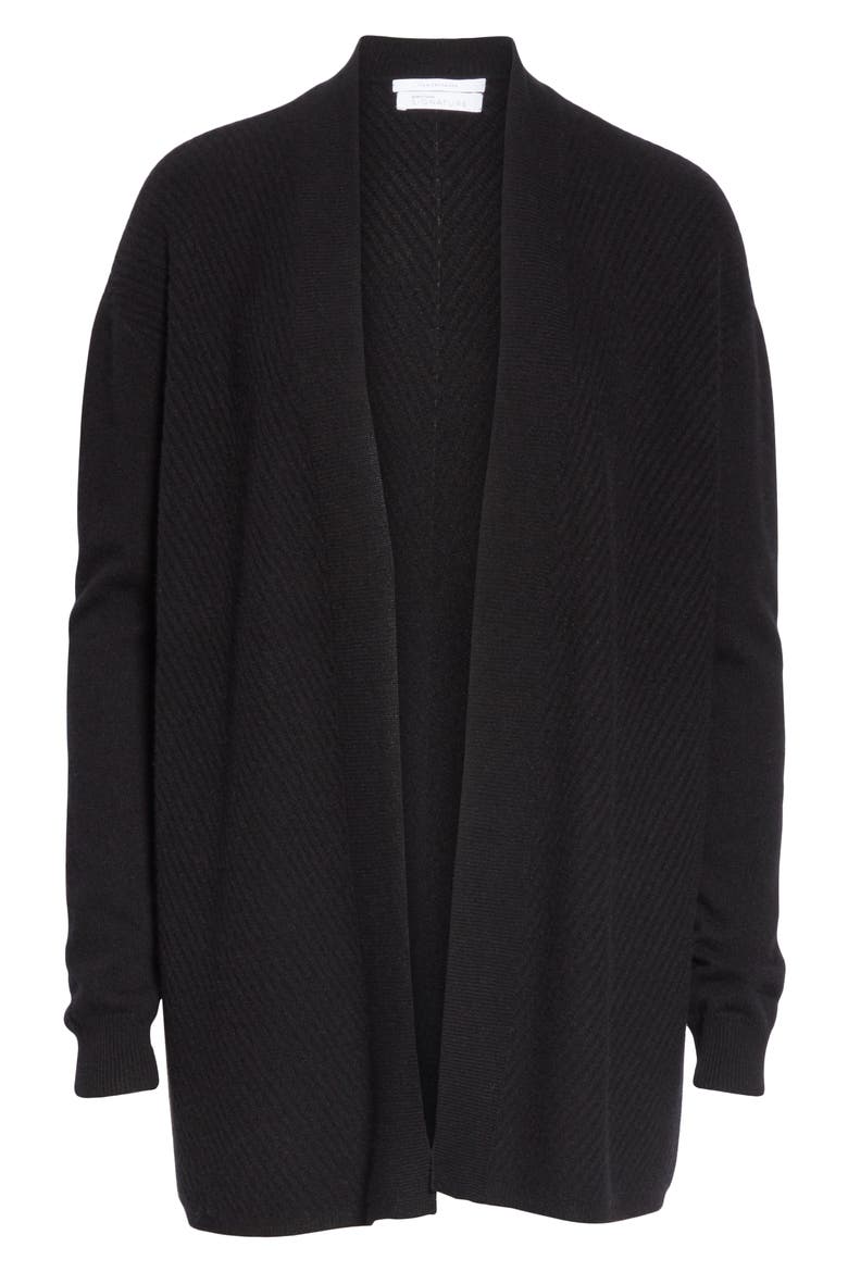 Chevron Cashmere Cardigan, Alternate, color, BLACK