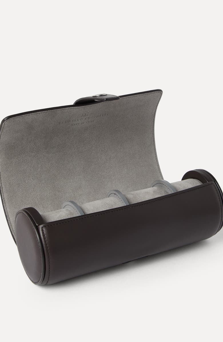 Brunello Cucinelli Calfskin watch case, Alternate, color, Brown