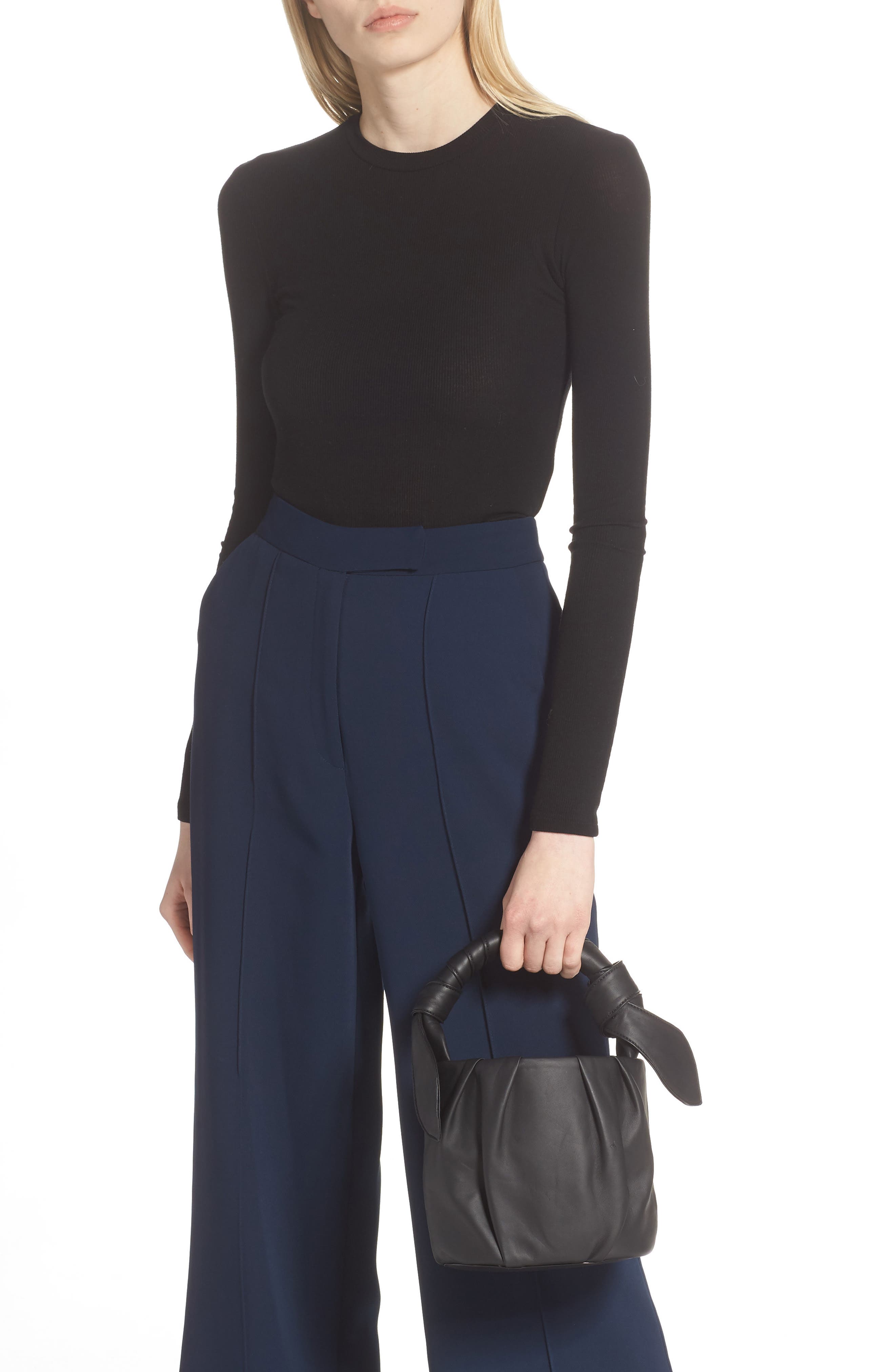 STAUD Dani Pleated Leather Top Handle Bucket Bag, Alternate, color, 