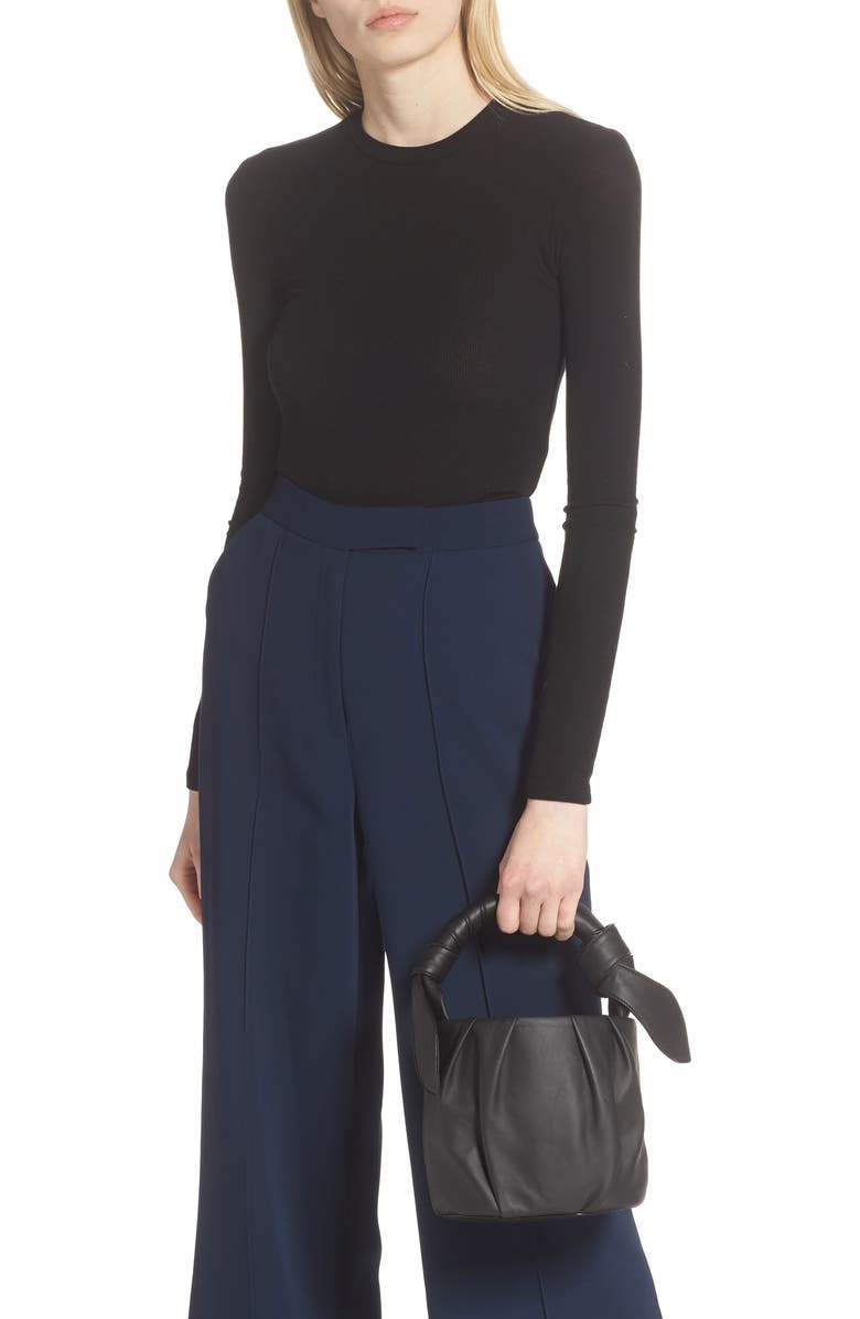 STAUD Dani Pleated Leather Top Handle Bucket Bag, Alternate, color,