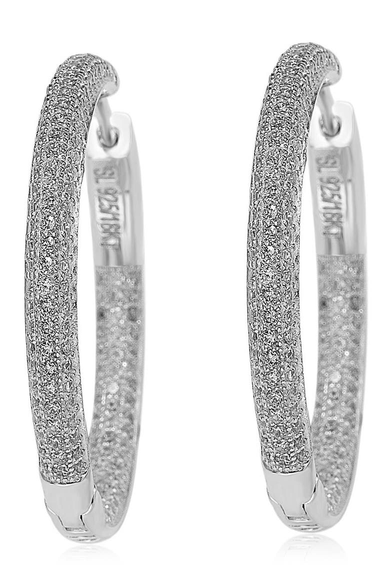 Pavé Cubic Zirconia Hoop Earrings, Main, color, WHITE