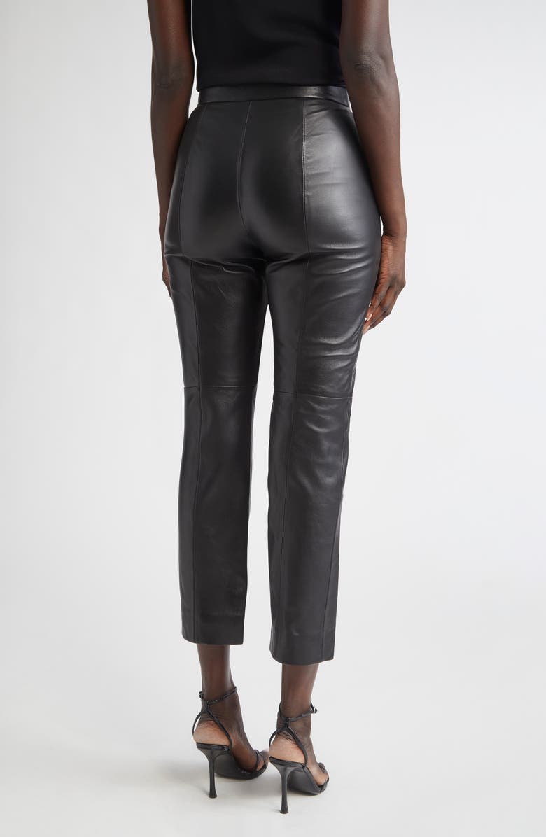 ST. JOHN Crop Leather Pants, Alternate, color, Black