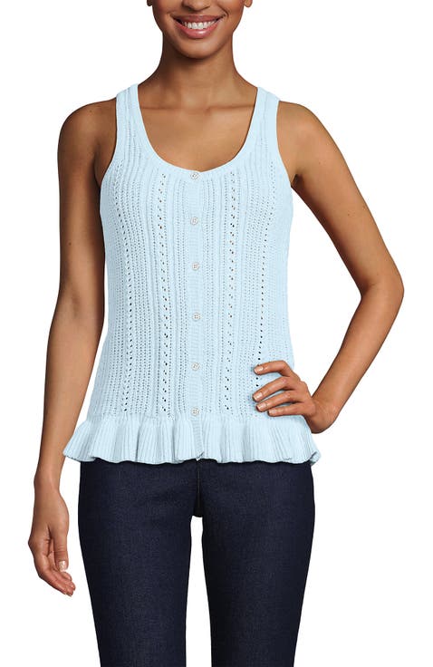 Cotton Boucle Ruffle Hem Sleeveless Sweater