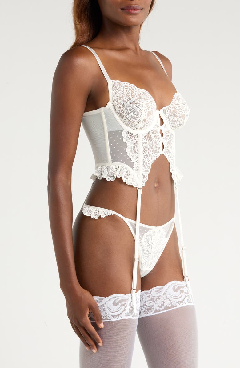 Hunkemöller Posie Underwire Bustier & Garter Straps, Alternate, color, Snow White