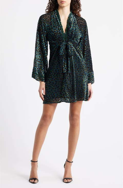 Amaia Velvet Flock Dot Long Sleeve Minidress