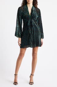 CIEBON Amaia Velvet Flock Dot Long Sleeve Minidress