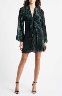 CIEBON Amaia Velvet Flock Dot Long Sleeve Minidress