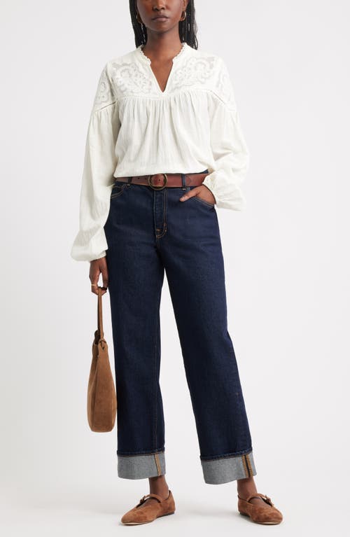 Treasure & Bond Cuffed High Waist Stretch Denim Straight Leg Jeans In Blue