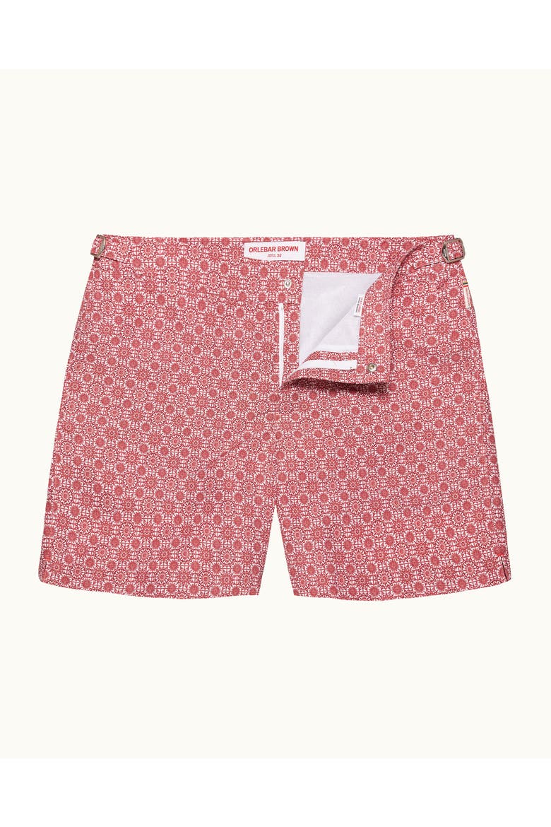 Bulldog Exclusive-Print Mid-Length Swim Shorts, Main, color, Dark Ruby