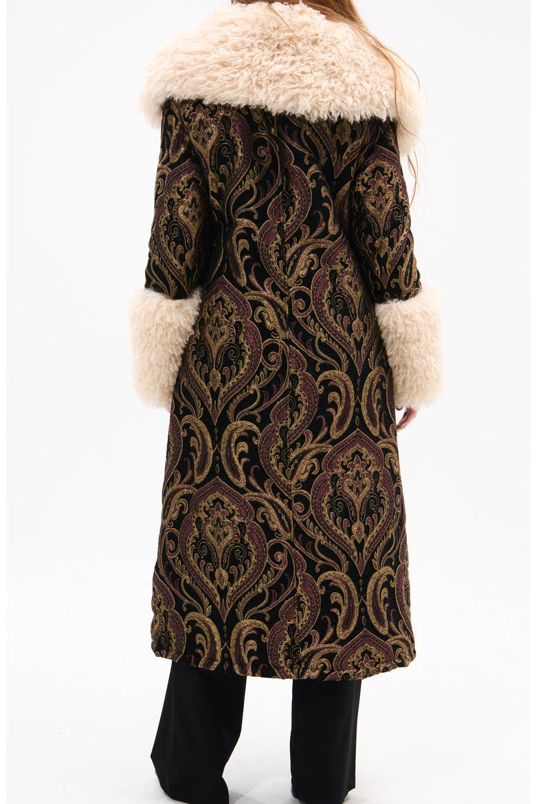 Otelia Jacquard Coat with Faux Fur Trim, Alternate, color, BLACK MULTI