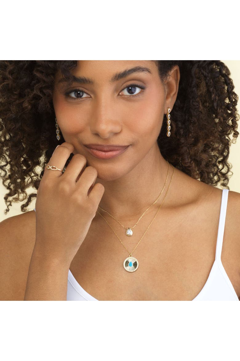 CZ Pear Double Bezel Necklace, Alternate, color, Gold Plated Sterling Silver