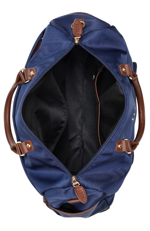 Elle Luxe Journey 30l Twill And Vegan Leather Weekender Duffel Bag In Blue