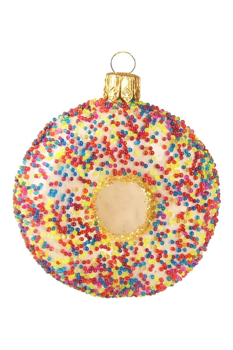 Handblown Glass Sprinkle Donut Ornament, Main, color, WHITE MULTI