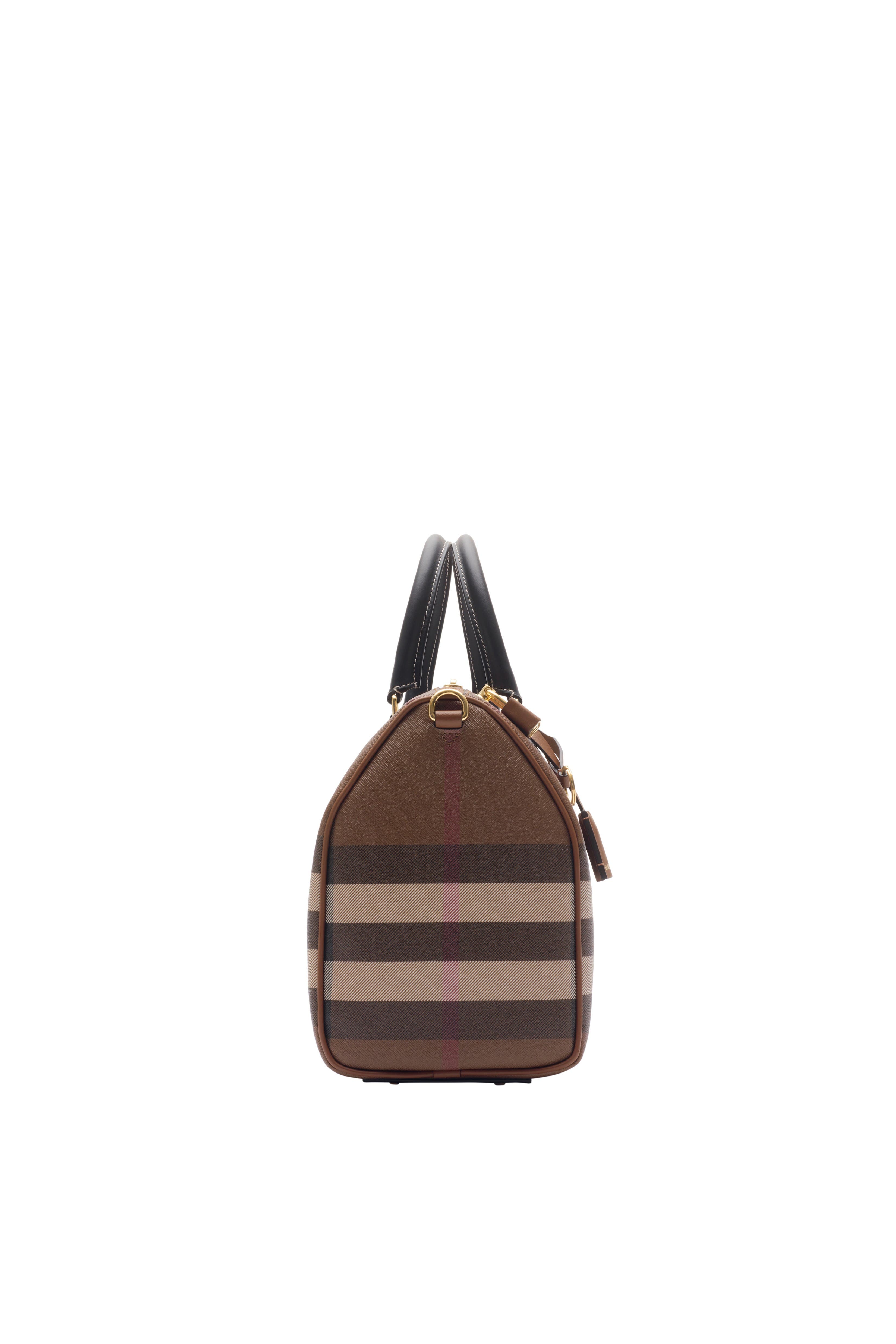 Burberry Medium Check Bowling Bag, Alternate, color, Dark Birch Brown