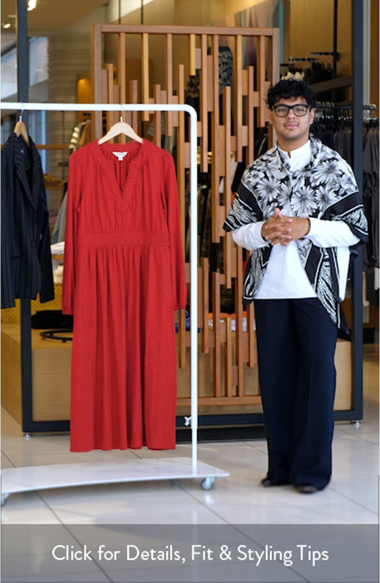 Maddie Picot Trim Long Sleeve Cotton Blend Midi Dress, sales video thumbnail