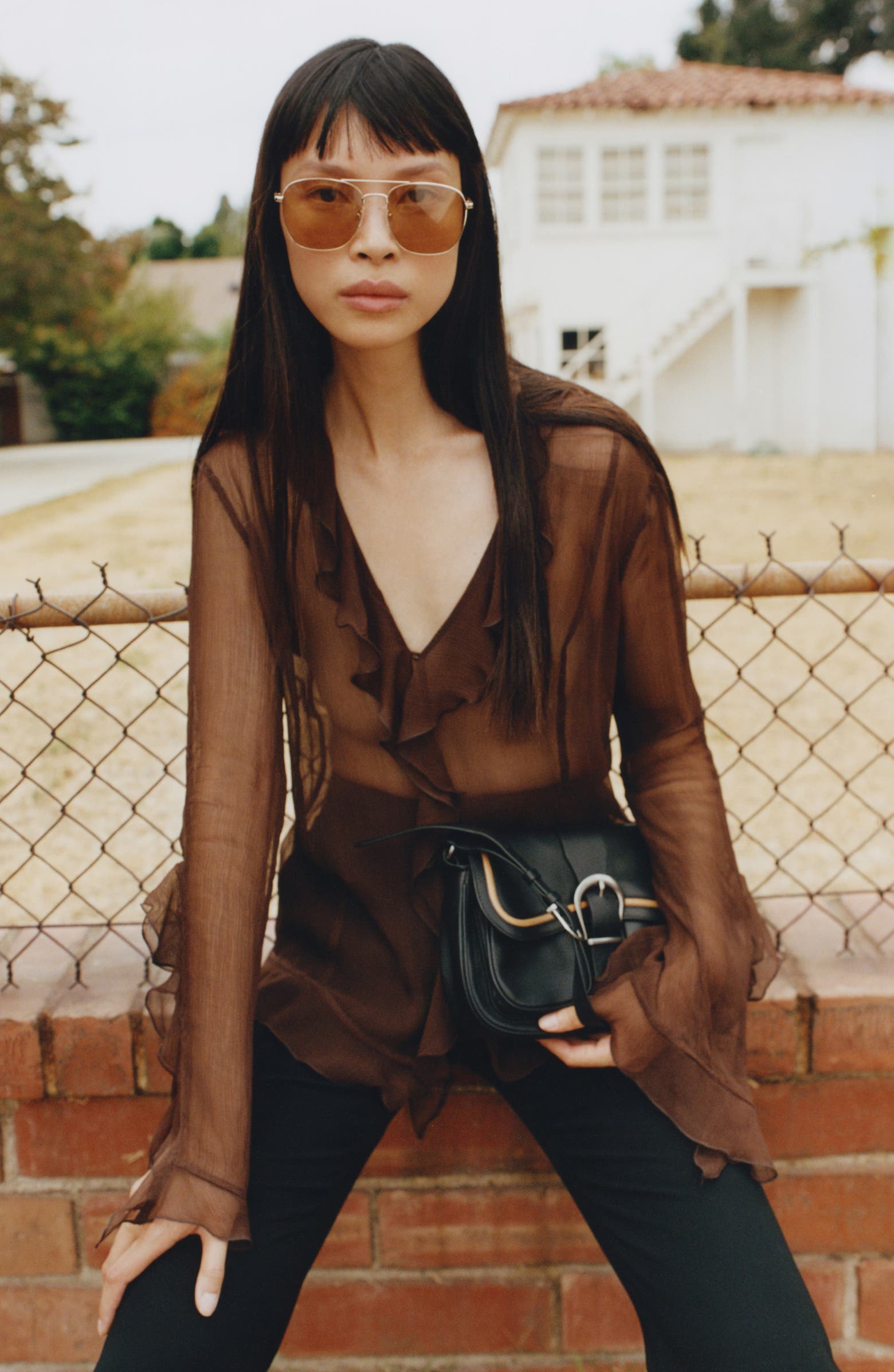 MANGO Sheer Ruffle Top | Nordstrom