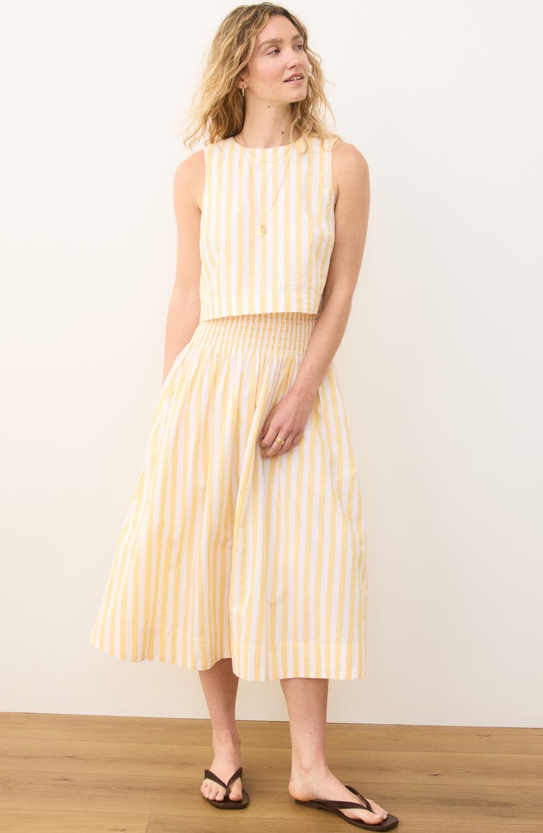 Marine Layer Bea Stripe Cotton Poplin Midi Skirt, Alternate, color, Marigold Stripe