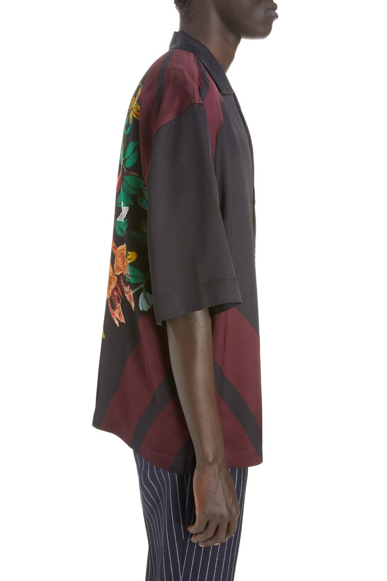 Cassi Floral Print Camp Shirt, Alternate, color, BLACK