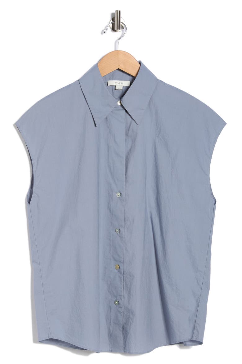 Cap Sleeve Button Down Shirt, Alternate, color, LAKE